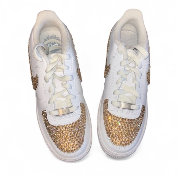 Nike Air Force 1’s Low Tops All Sizes Light Gold Luxe Crystals Ticks New In Box - Picture 4 of 8